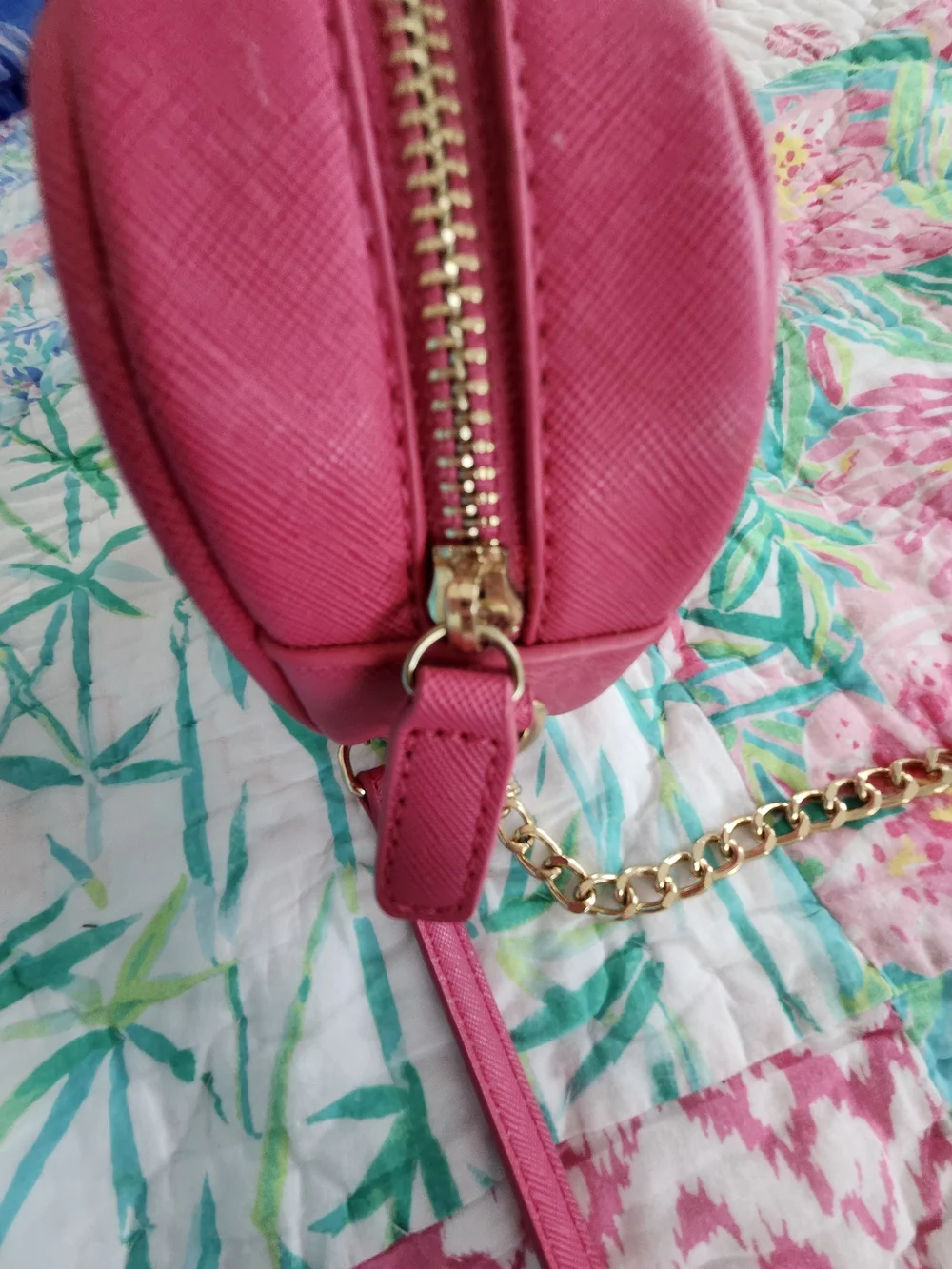 Hot Pink Crossbody Camera Bag with Gold Bow Accent
